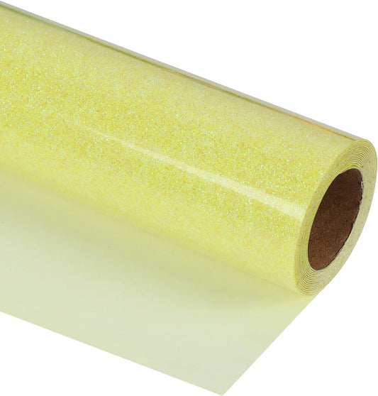 guangyintong Glow Glitter Light Yellow Heat Transfer Vinyl HTV Rolls, 12" x 8ft Iron on Vinyl for T-Shirts, Glitter HTV Vinyl for All Cutter Machines Easy to Cut & Weed for DIY Design