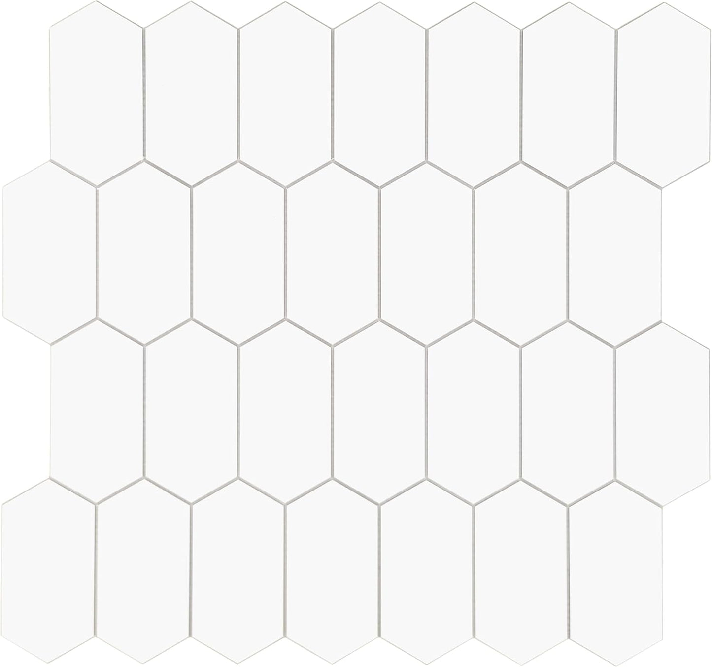 The Tiles Plaza 10-Sheet Peel and Stick Backsplash, White Long Hexagon Self Adhesive Wall Tile, Stone Composite Stick On Decorative Mosaic Tile for Kitchen Bathroom Fireplace