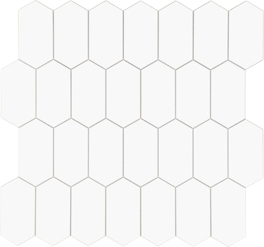 The Tiles Plaza 10-Sheet Peel and Stick Backsplash, White Long Hexagon Self Adhesive Wall Tile, Stone Composite Stick On Decorative Mosaic Tile for Kitchen Bathroom Fireplace