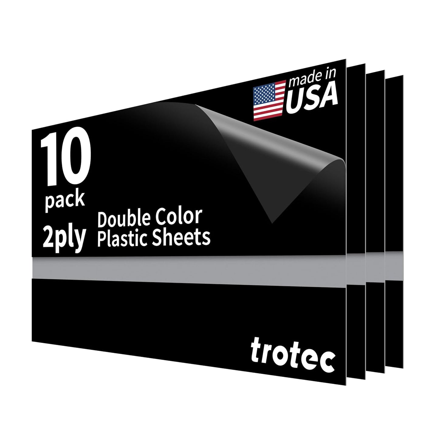 Trotec TroLase Lights | 24"x12"x1/250"(0.1mm thick) | Adhesive-Backed Flexible Laser Engraving Sheet/Film for Decal & Label | Double Color Plastic Sheet for Engraving | Black/Silver | 10pcs