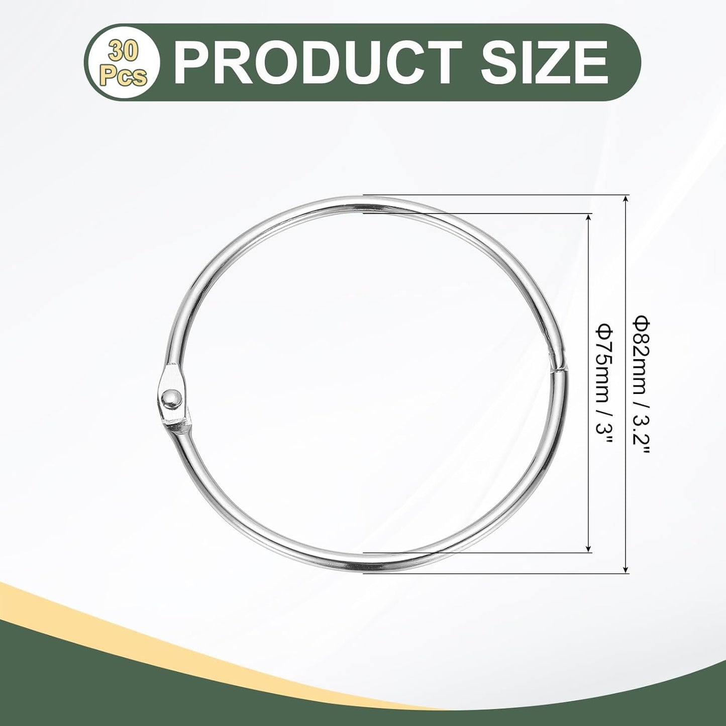 PATIKIL 3" x 3.2" Loose Leaf Binder Rings, 30 Pcs Metal Book Rings Nickel Keychain Ring for Paper Index Cards Flash Card Notebook Rings Office Home Book Binder, Silver Tone