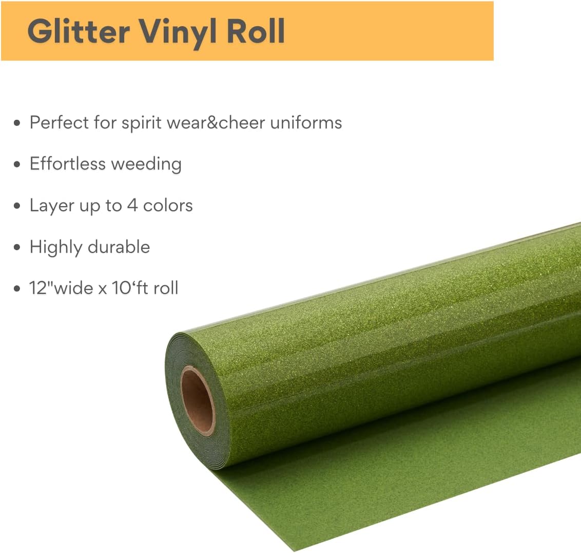 Lime Green Glitter HTV Roll -12" x10ft Iron on Heat Transfer Vinyl for DIY Shirts Gifts