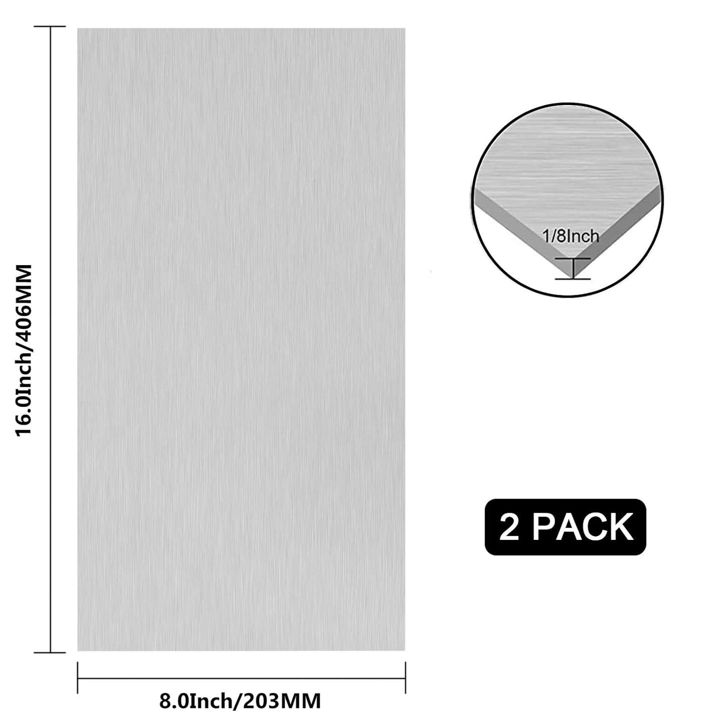 2Pack 6061 T651 Aluminum Sheet Metal 8 x 16 x 1/8 (0.125”) Inch Flat Plain Aluminum Plate Covered with Protective Film, Heat Treatable Rectangle 3MM Aluminum Metal Plate for Industrial, Crafting