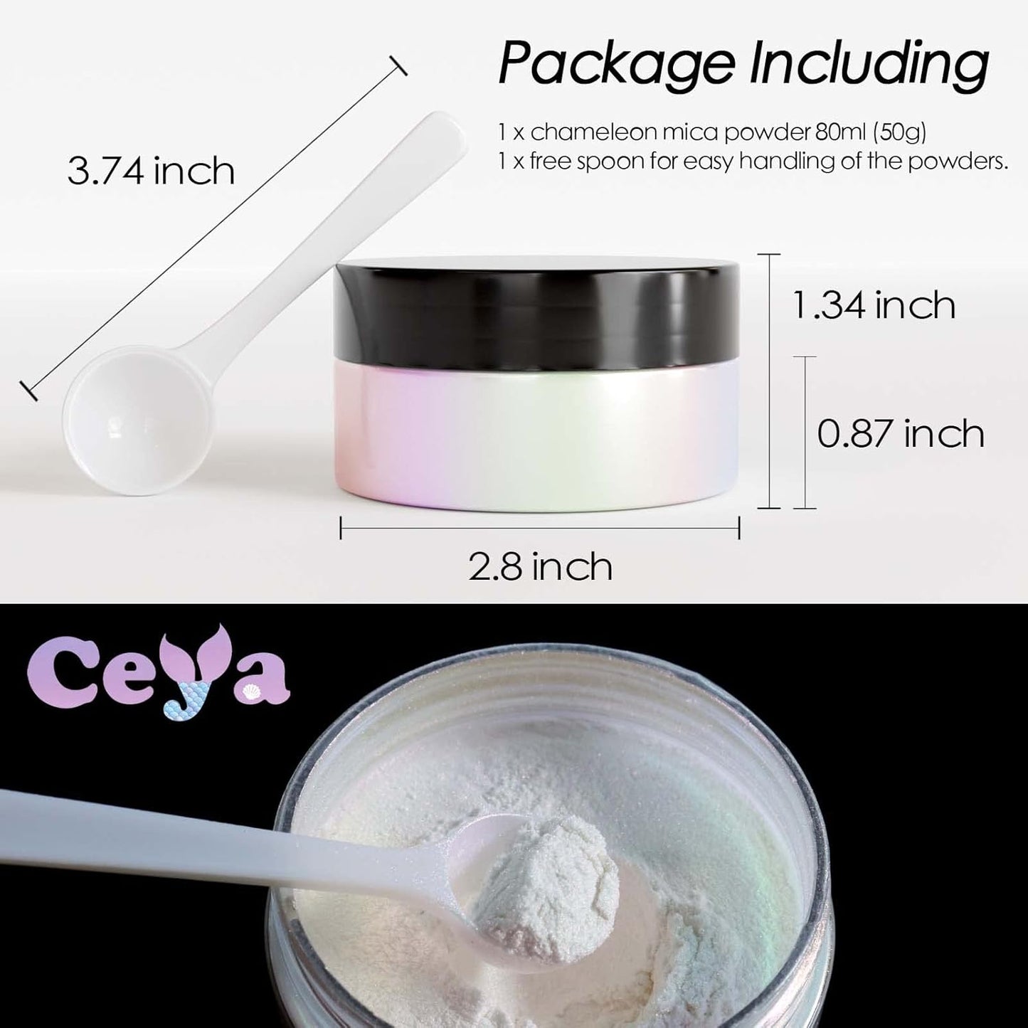 Ceya Chameleon Mica Powder, 1.8oz/ 50g Angelic Galaxy Chrome Nail Powder, Cosmetic Grade Pearlescent Effect Color Shift Pigment for Epoxy Resin, Makeup, Nail Polish, Soap Candle Making, Slime, Paint