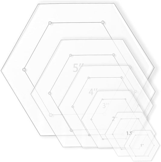 6 Pieces Hexagon Quilting Template with 1/4 Inch Seam Allowance, Hexagon Acrylic Quilting Rulers and Templates for Sewing DIY Manual Crafts Including 1inch, 1.5 Inch, 2 Inch, 3 Inch, 4 Inch, 5 Inch