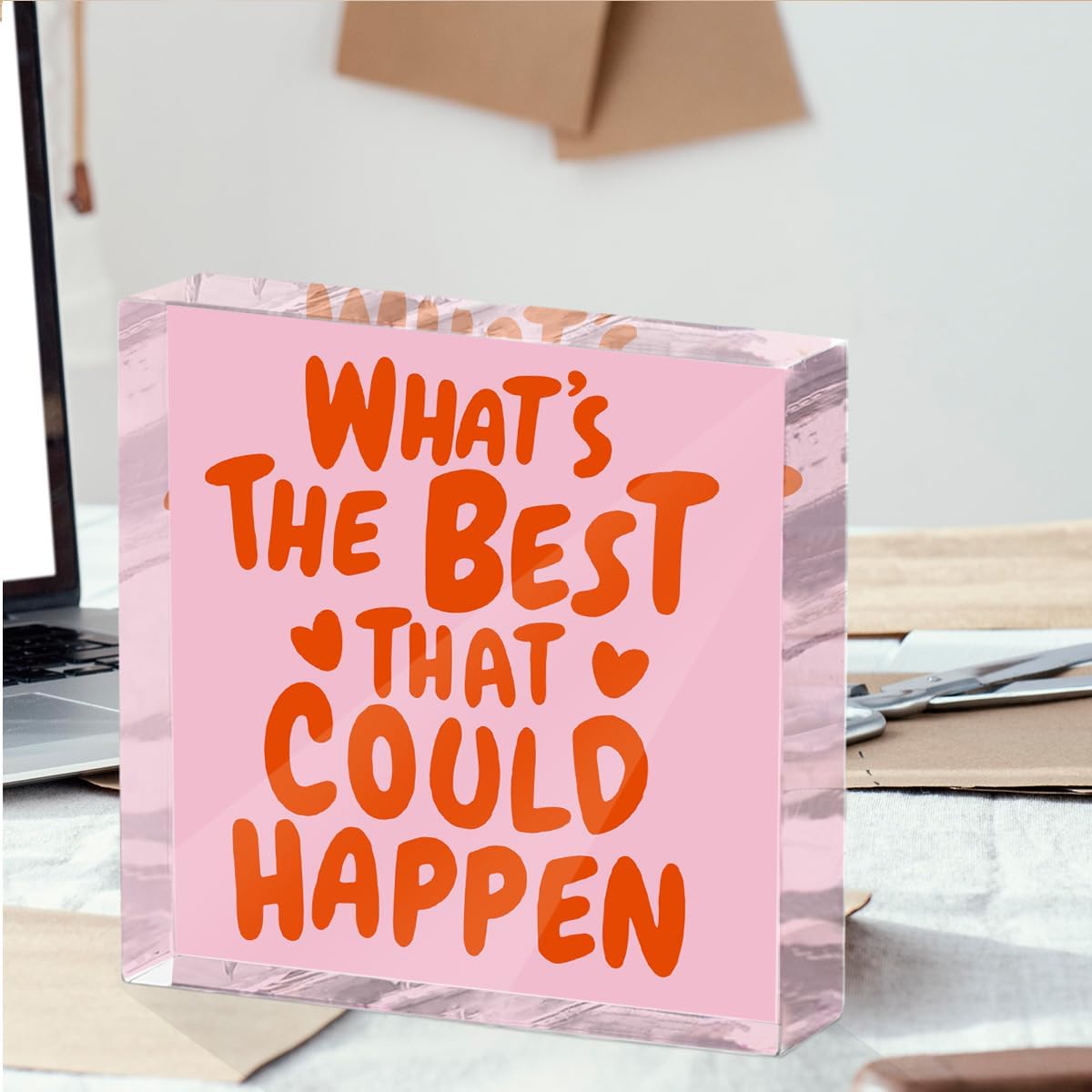 Inspirational Quote Desk Decor Acrylic Sign 4X4 Inch, Positive Affirmation Desk Decorative Signs for Shelf Tabletop Cubicle Room Office, Pink Gifts for Women Friends