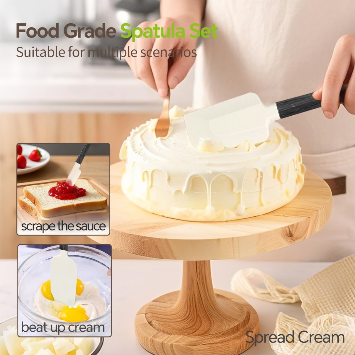 Silicone Spatula Set, Food Grade Rubber Spatula-4 Piece Nonstick Rubber Spatulas, Spoonula, Jar Scraper for Cooking, Baking, Mixing, Frosting - Heat Resistant Up to 600°F (Spatulas-Black)