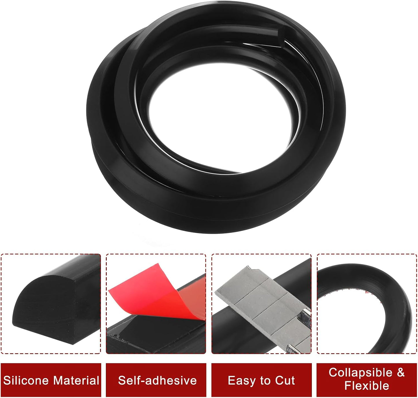 uxcell Flexible Molding Trim, 98 Inch Flexible Quarter Round Molding Silicone Peel and Stick Trim Self Adhesive Shower Water Barrier for Corner Decor Bathroom Kitchen, Black