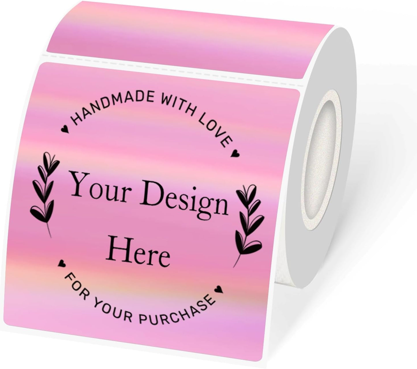 Holographic Square Thermal Labels Stickers 3" x 3", Direct Square Thermal Stickers Labels, Glitter Self-Adhesive Thermals Label for Small Business- Holographic Pink