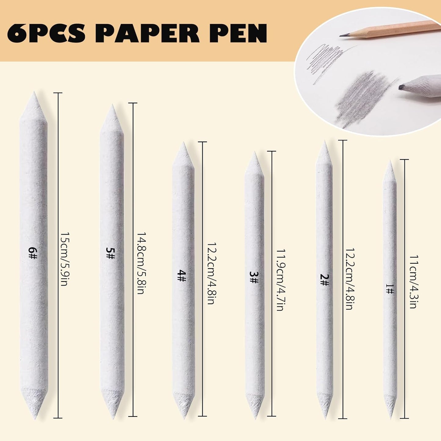 Haojiaho Blending Stump, 9pcs Blending Stumps, Blending Sponge Pens and Sandpaper Pencil Sharpener, Washable & Reusable, Tortillions Paper Art Blenders for Student Artist Charcoal Sketch Drawing