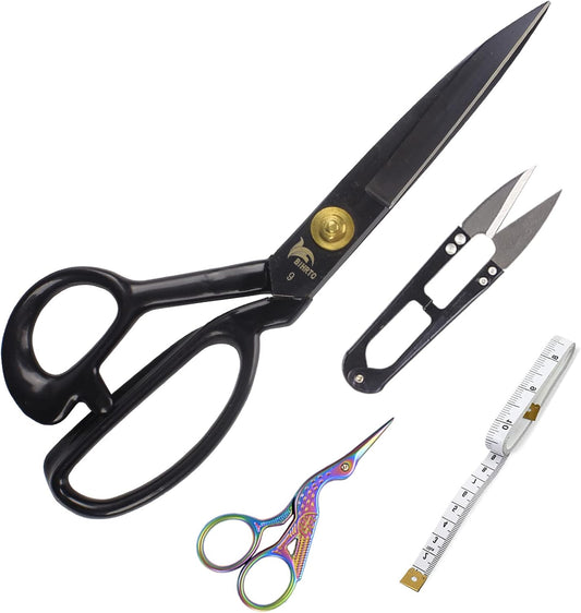 BIHRTC Sewing Scissors Stork Scissors for Fabric Scissors Heavy Duty Stainless Steel 9 Inch Professional Tailor Shears Set for Tailoring Sewing Dressmaking Quilting Sharp Scissor Pack of Tape Measure