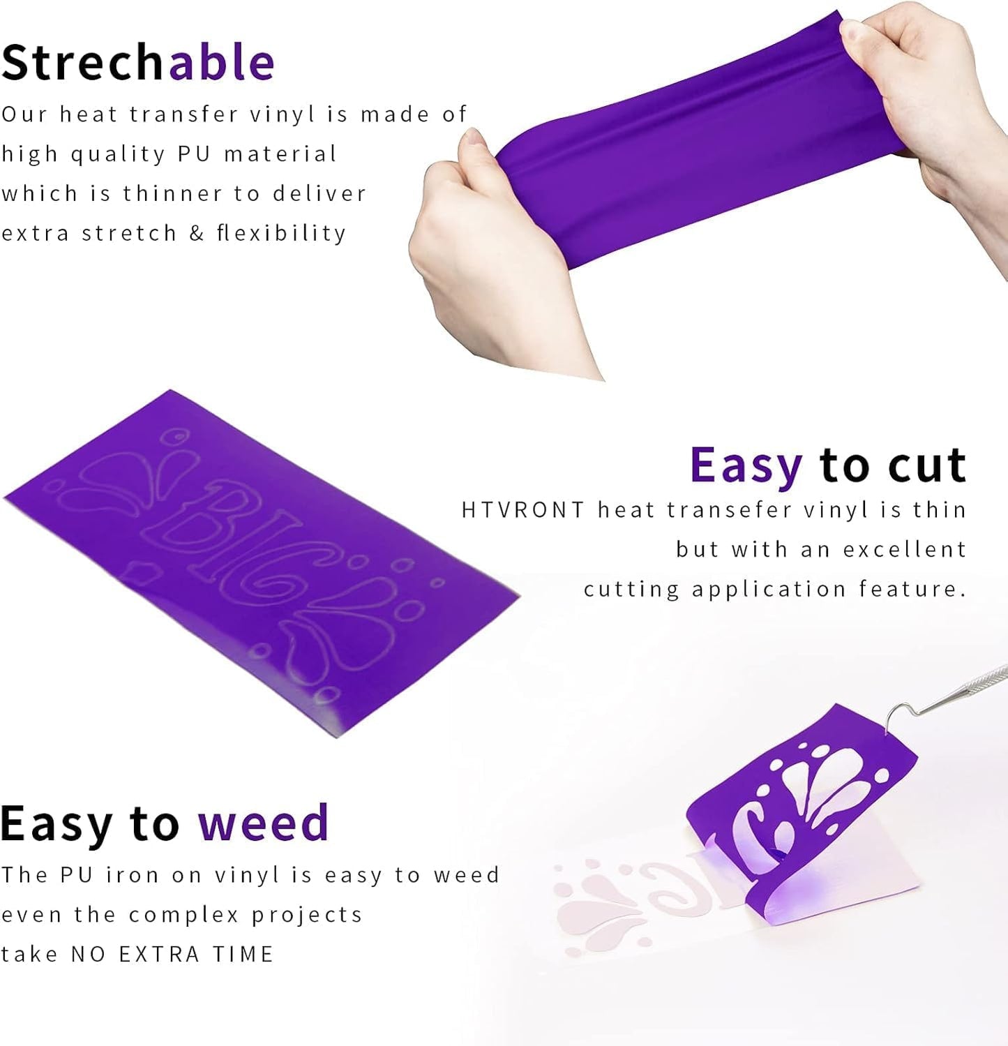 HTVRONT HTV Heat Transfer Vinyl Bundle: 24 Pack 12"x12" Purple Iron on Vinyl Sheets for T-Shirt (1 PTFE Sheet Included), Purple PU HTV Vinyl Easy to Cut & Weed for Heat Design