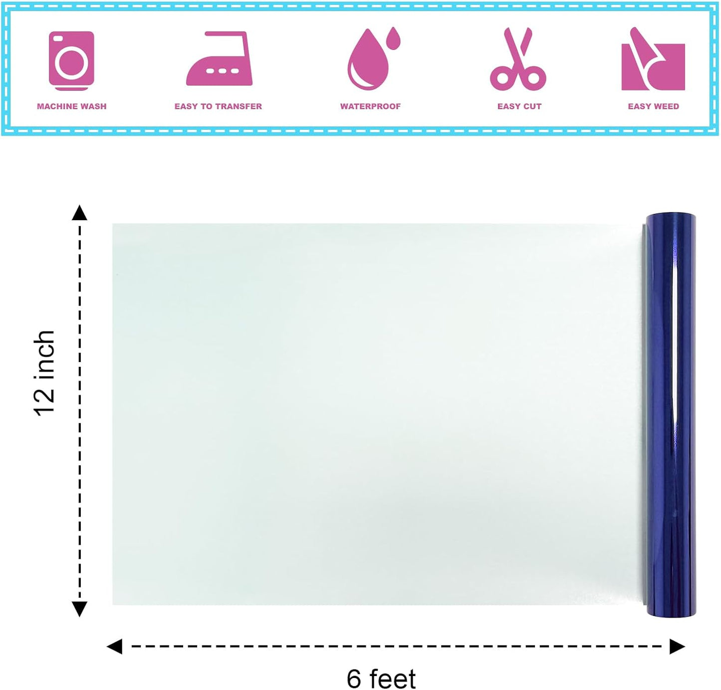 ROFISUESheet MetallicFoil HeatTransferVinyl 12Inch*6Ft BundleChrome HTV VibrantColors for Stunning T-Shirt DesignsPerfect forDIY (Royal Blue, 12Inch*6Ft)