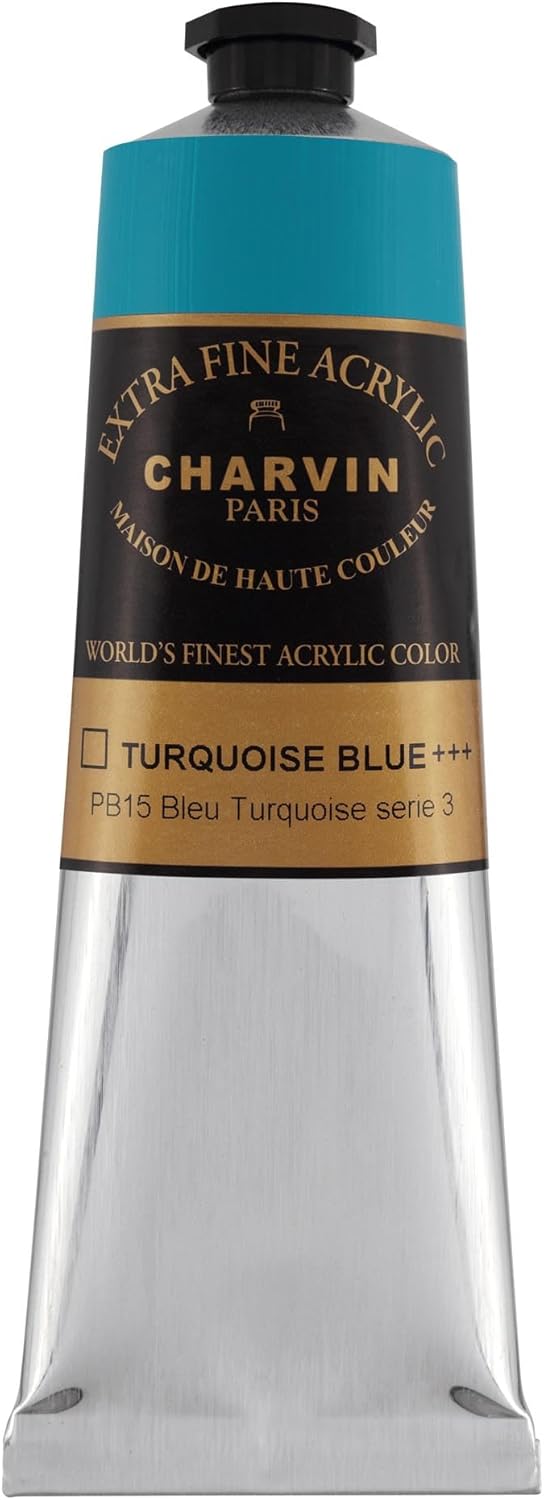 Charvin Extra Fine Professional Artist Acrylic Paint Colors, Nature Themed Hues, 150ml Turquoise Blue