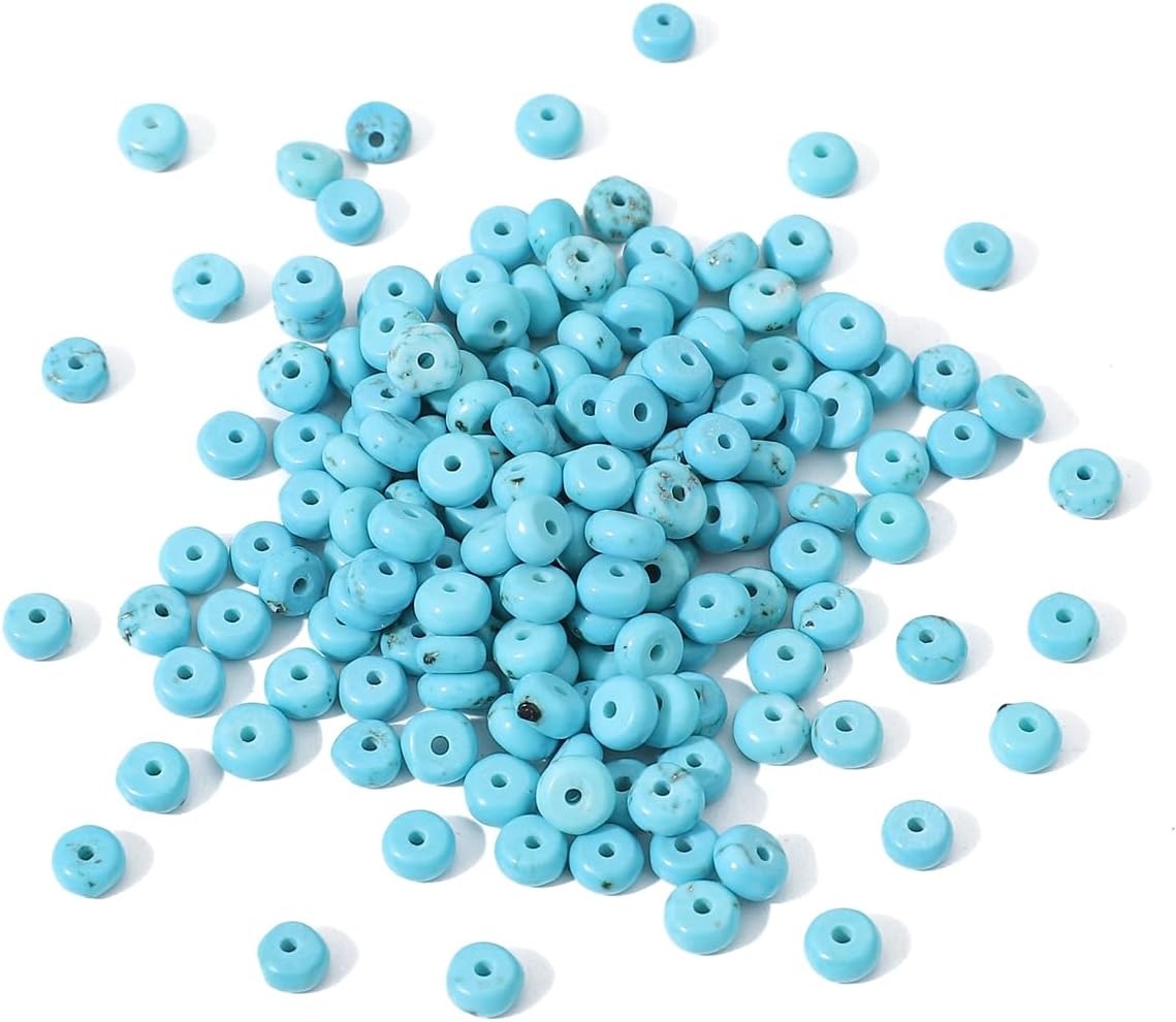 Natural Blue Turquoise Disk Stone Beads 4x2mm 160pcs Rondelle Loose Semi Gemstone Beads for Jewelry Making Design