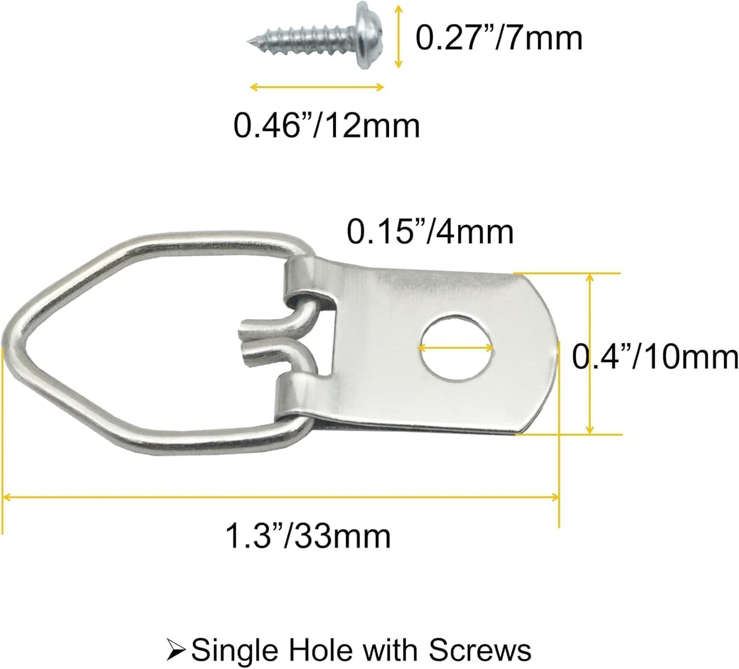 150 Pack Small D-Ring Steel Picture Hangers with Screws Picture Frames Picture Hang Solutions, for Hanging Clock Paintings Artwork Picture Frame Hook Photos