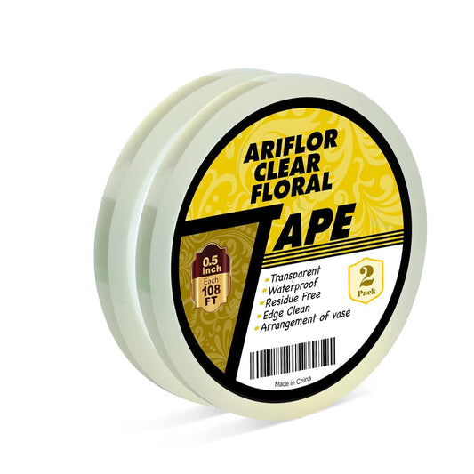2Packs Clear Floral Tape - 1/2 inches Wide Floral Vase Tape, Clear Waterproof Floral Tape for Fresh Flower Bouquets and Flower Arrangements Crafts (0.5inch*2Packs), 0.5inch*2Pack