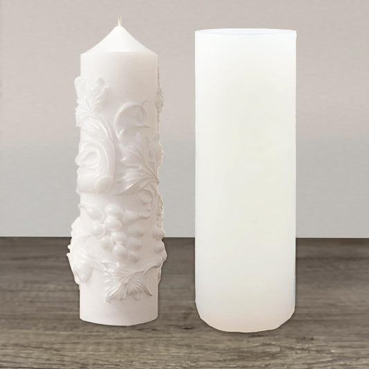 Grape Pillar Candle Molds Vintage Cylinder Thick Silicone Molds for Candle Making Soaps Resin Clay Home Decoration Crafts DIY