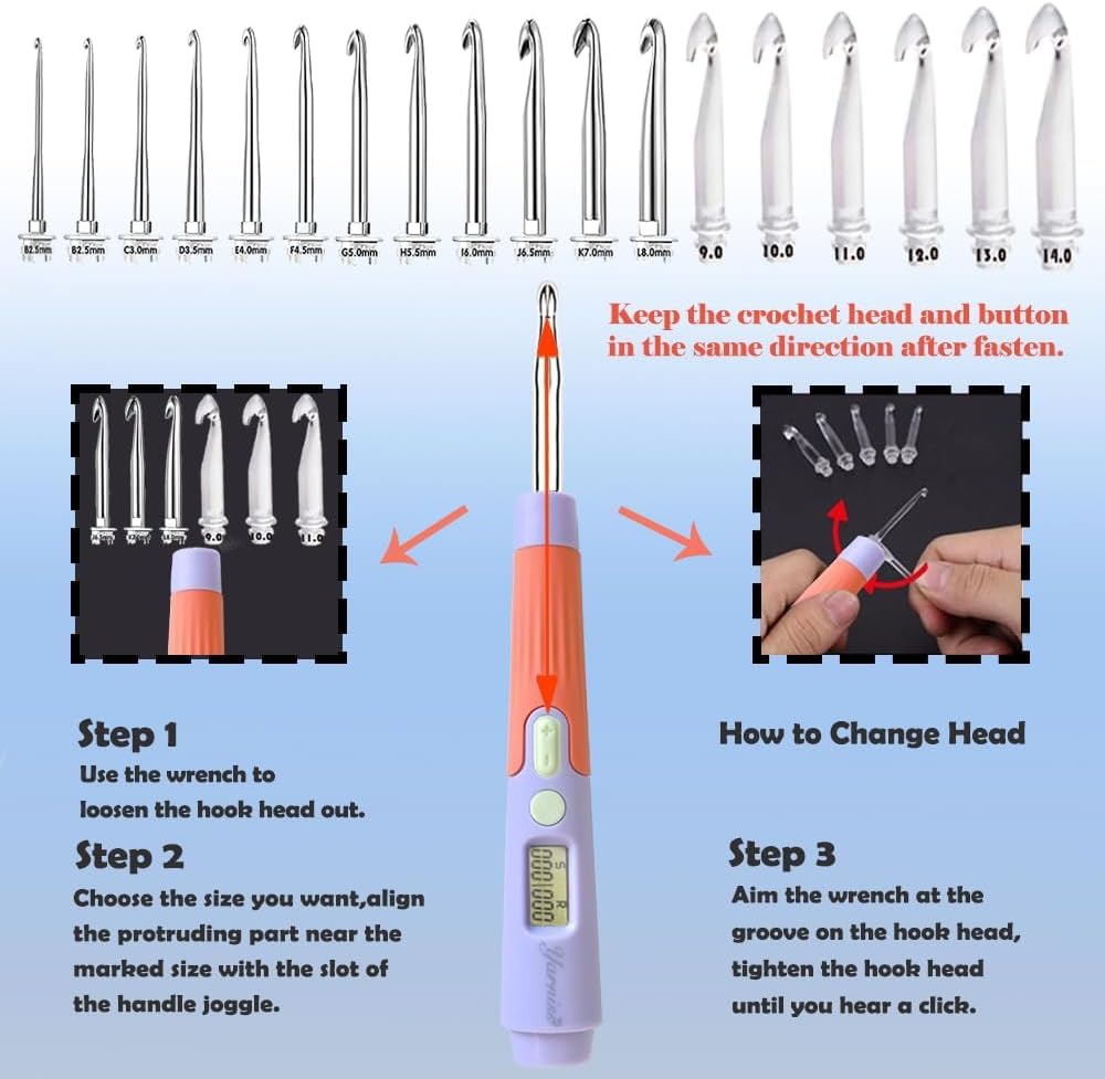 Yarniss Crochet Hooks with Counter 2.0mm-14.0mm,18 Size Digital Counting & Lighted Crochet Hooks Set with Case