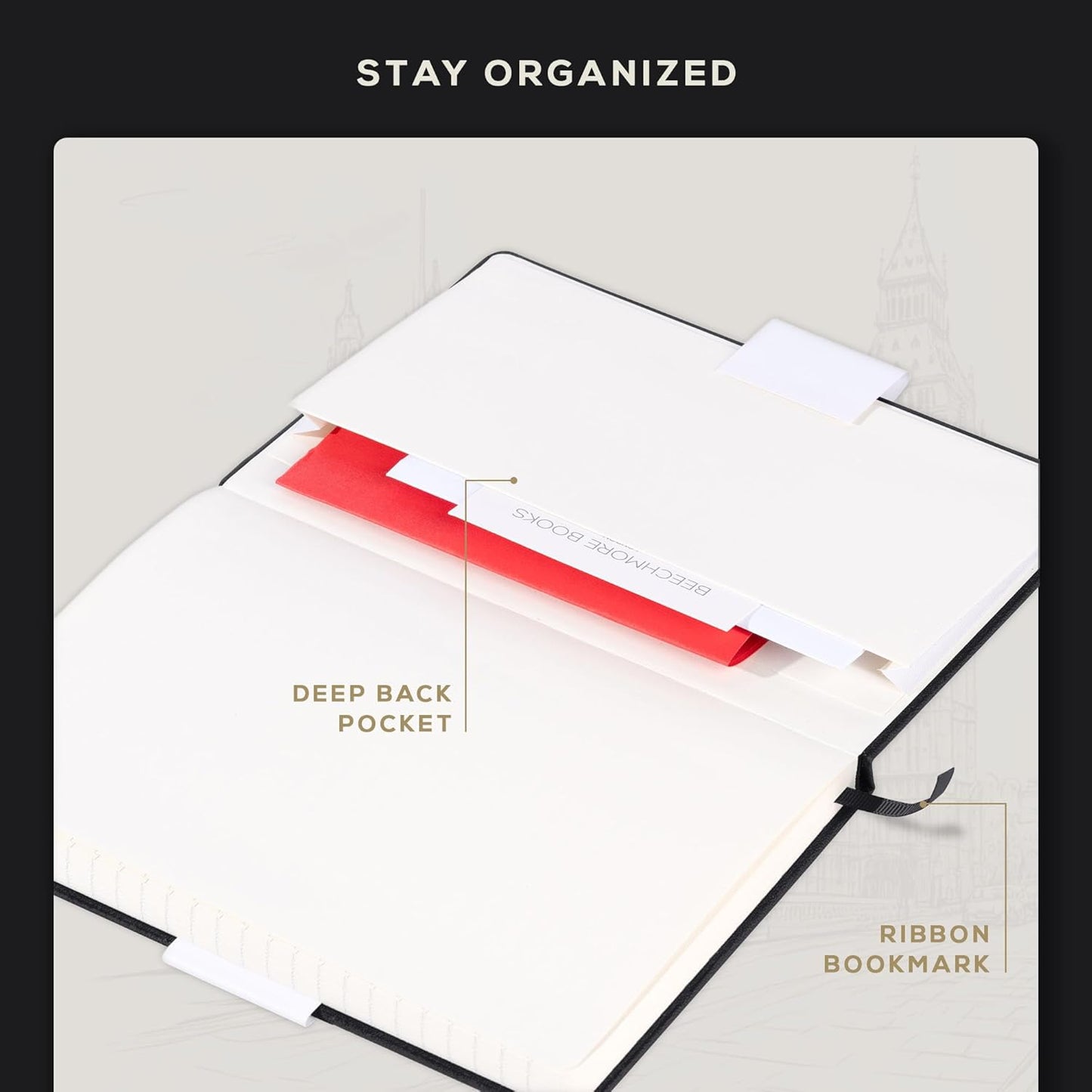 Beechmore Books A5 Sketch Book – 5.8"x8.3" Premium Vegan Leather Hardcover Sketchbook, 96 Thick 300gsm Perforated Ivory Pages, Ideal for Sketching, Watercolor & Mixed Media, Includes Back Pocket