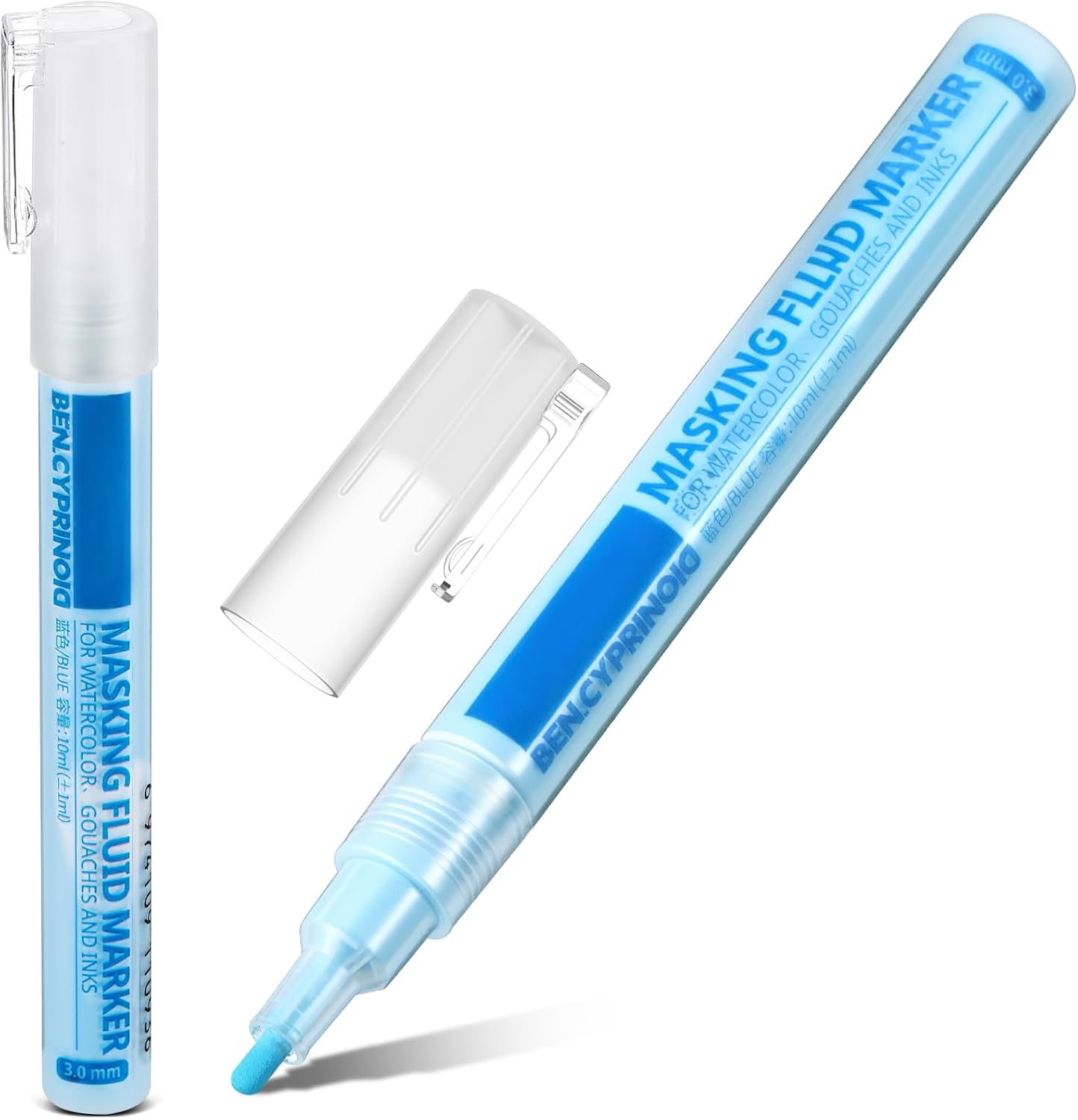 2 Pcs Masking Fluid Pen for Watercolor Painting, Capacity with Applicator Tip, Masking Fluid Marker for Various Art Projects Watercolor Ink(Blue,3mm)