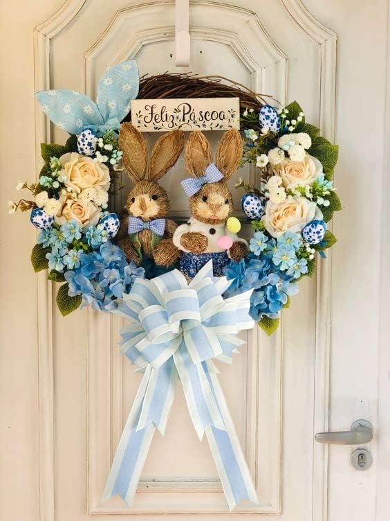 MEEDEE Blue and White Stripe Ribbon Wired Ribbon 2.5 Inch Light Blue Burlap Ribbon with Ivory Stripe Edge Wreath Supplies, Baby Shower Decorations, Crafts Bow Making (10 Yards)