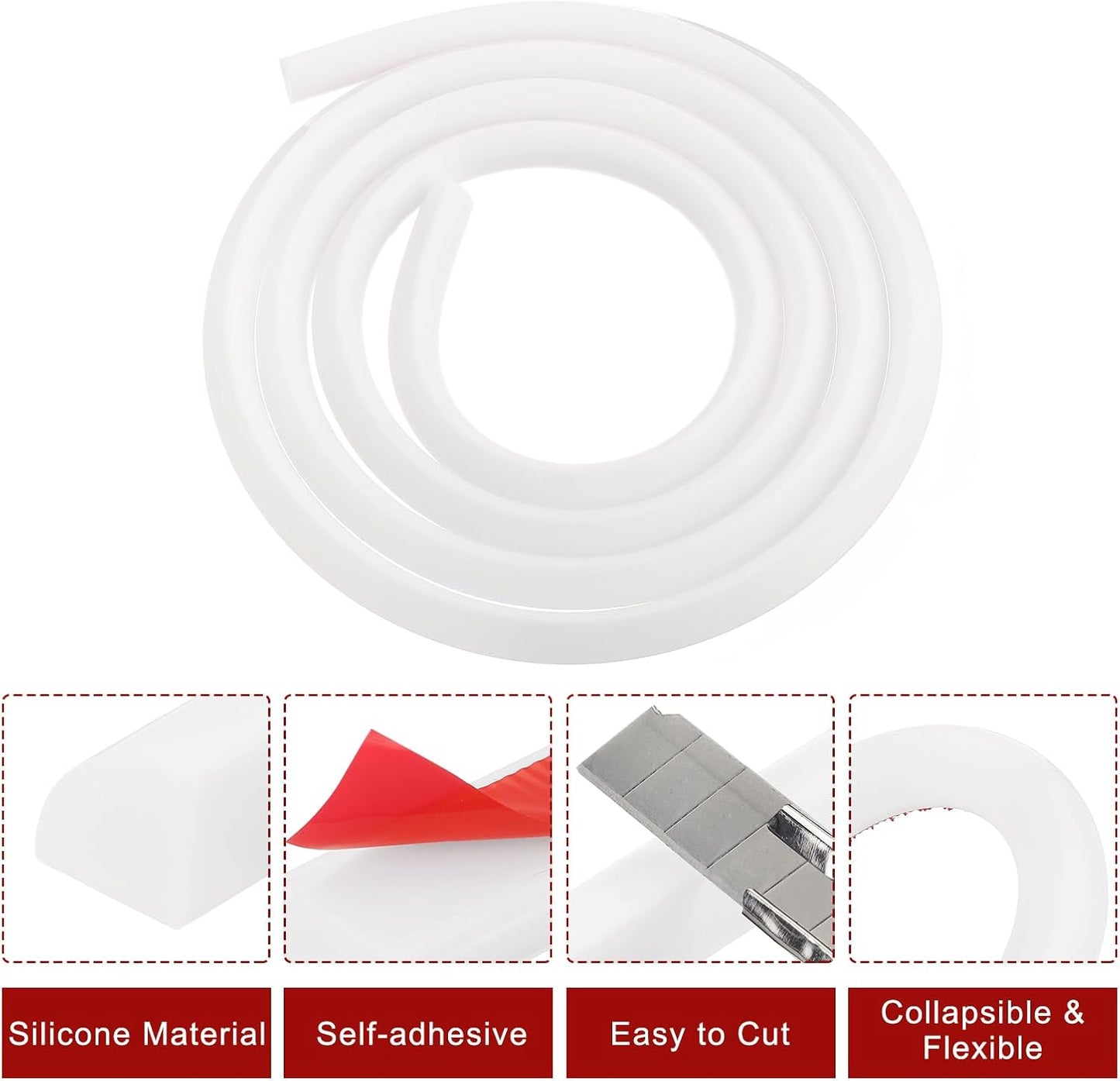 uxcell Flexible Molding Trim, 98 Inch Flexible Quarter Round Molding Silicone Peel and Stick Trim Self Adhesive Shower Water Barrier for Corner Decor Bathroom Kitchen, White