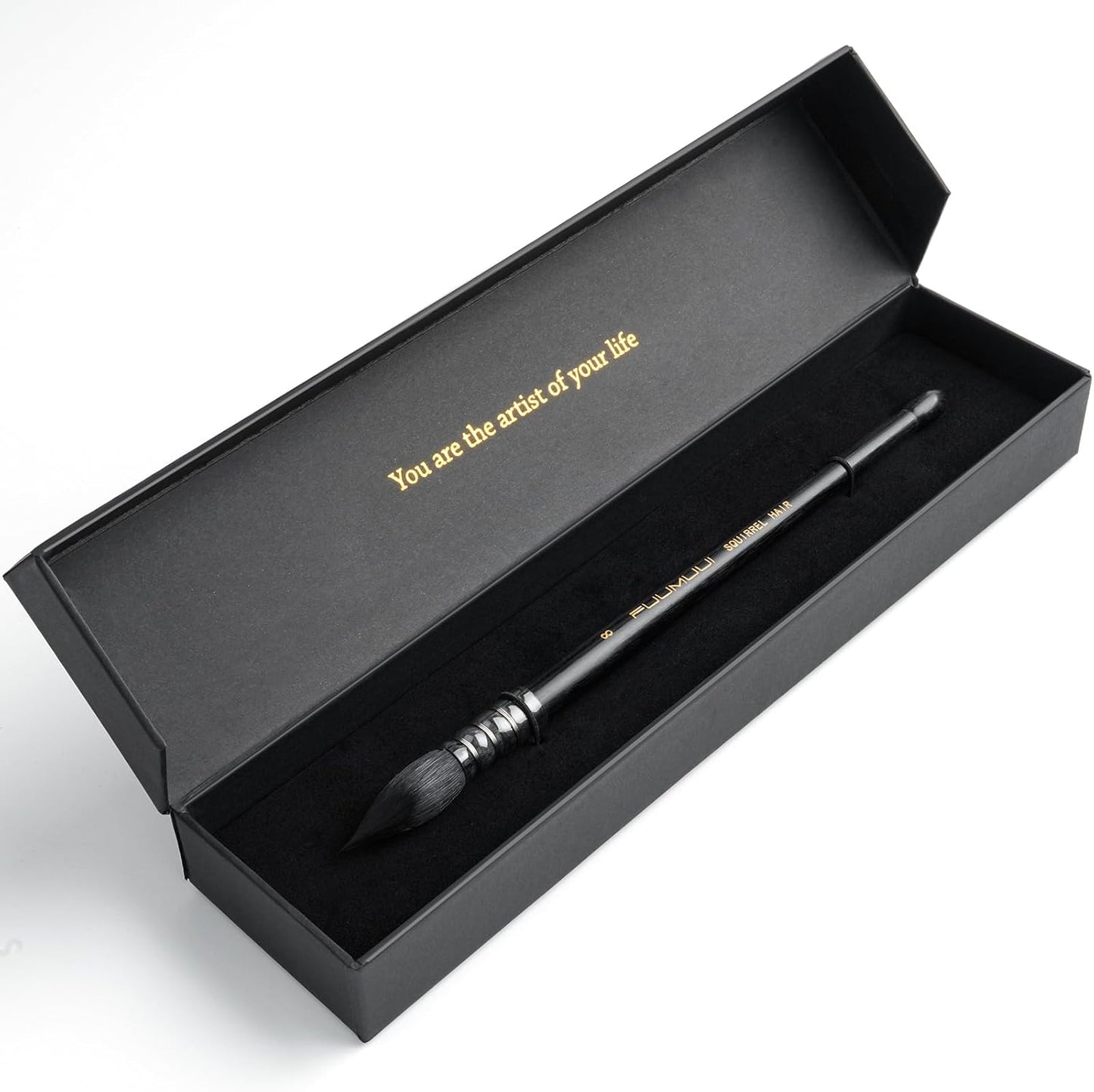 Professional Watercolor Brush, Fuumuui Natural Squirrel Hair Mop Brush, Round Quill Detail Fine Tip Watercolor Paint Brush for Water Color Gouache Ink Painting - Sizes #8