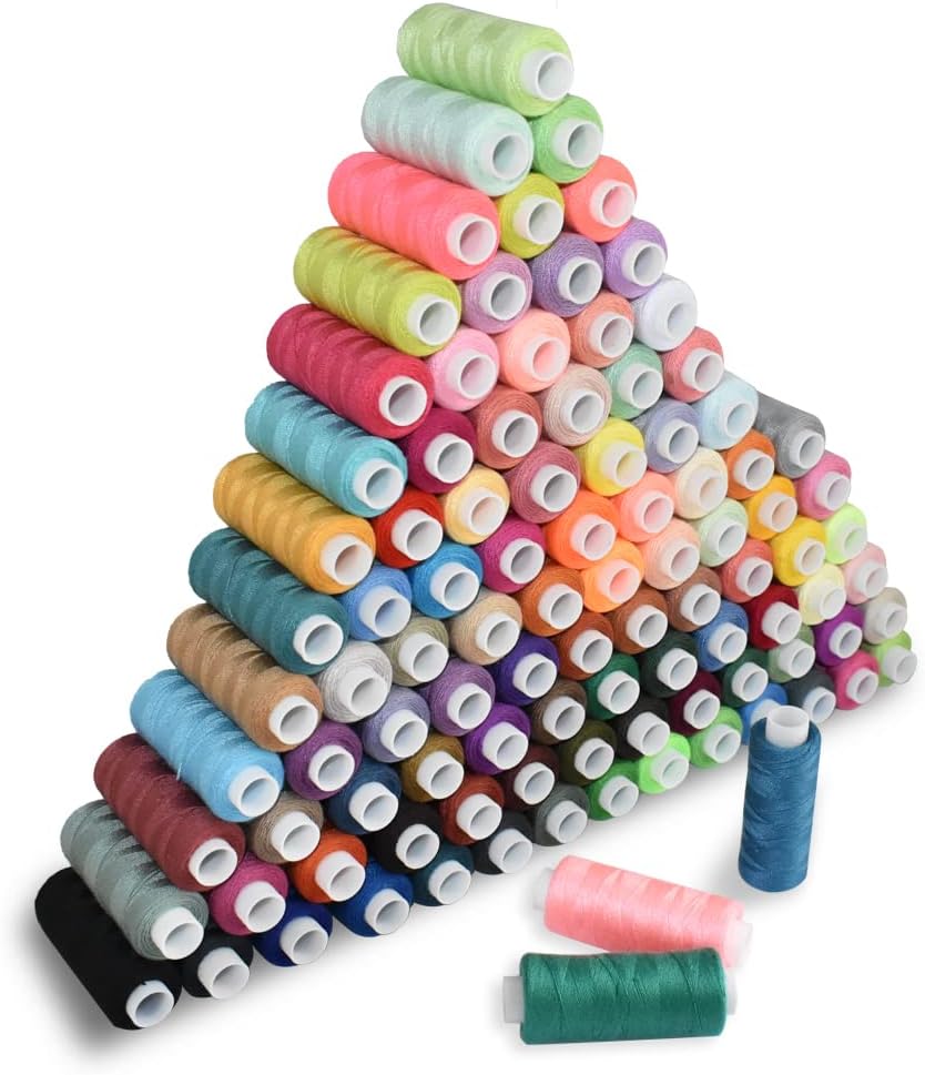 Sewing Threads Kits, All Purpose 100 Color Spools Polyester Thread Quilting Thread Assortment for Hand Machine Sewing Embroidery
