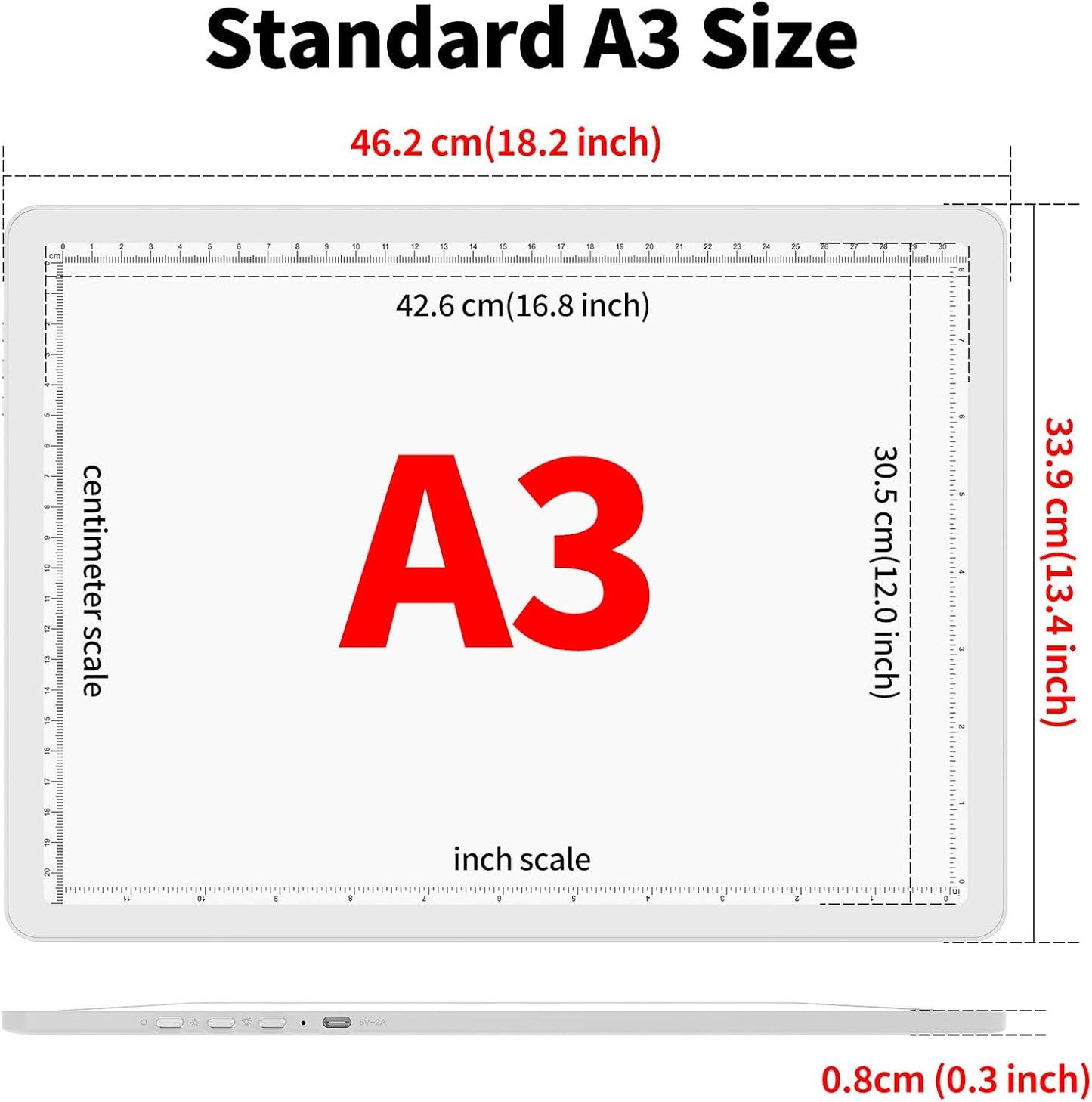 TOHETO A3 Light Board with Bag for Diamond Painting, Super Bright Magnetic Light Pad with Side Buttons, Lightbox for Tracing and Drawing, Corded Light Table for Sketching, Weeding Vinyl (White)
