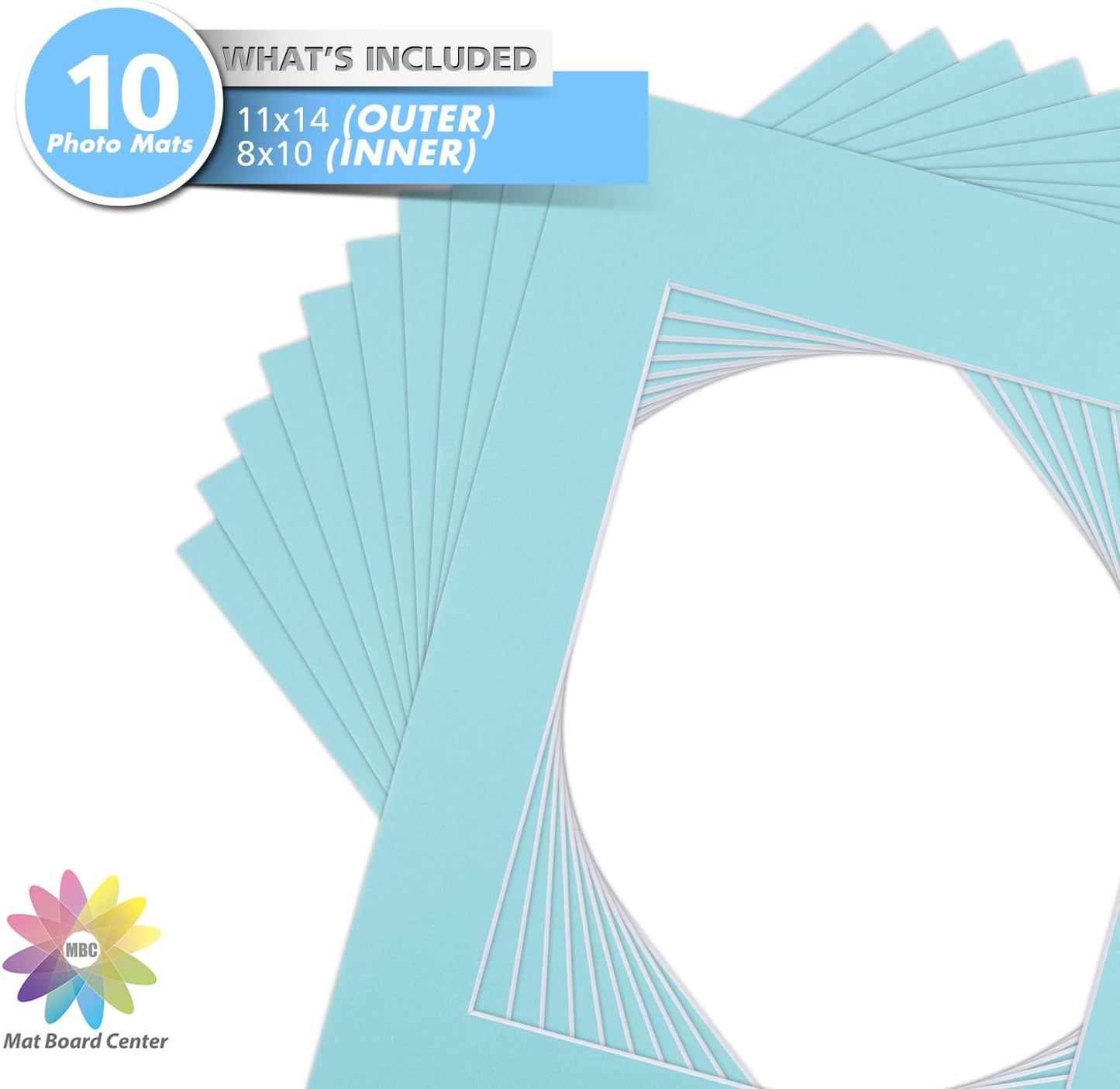 Mat Board Center, Pack of 10, 11x14 for 8x10 Deep Blue Color Mats - Acid Free, 4-ply Thickness, White Core - for Pictures, Photos, Framing