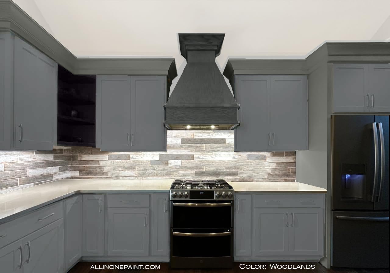 ALL-IN-ONE Paint, Durable cabinet and furniture paint. Built in primer and top coat, no sanding needed. Includes our 30 featured color card - Woodlands (muted, earthy, mossy green), 8oz Sample