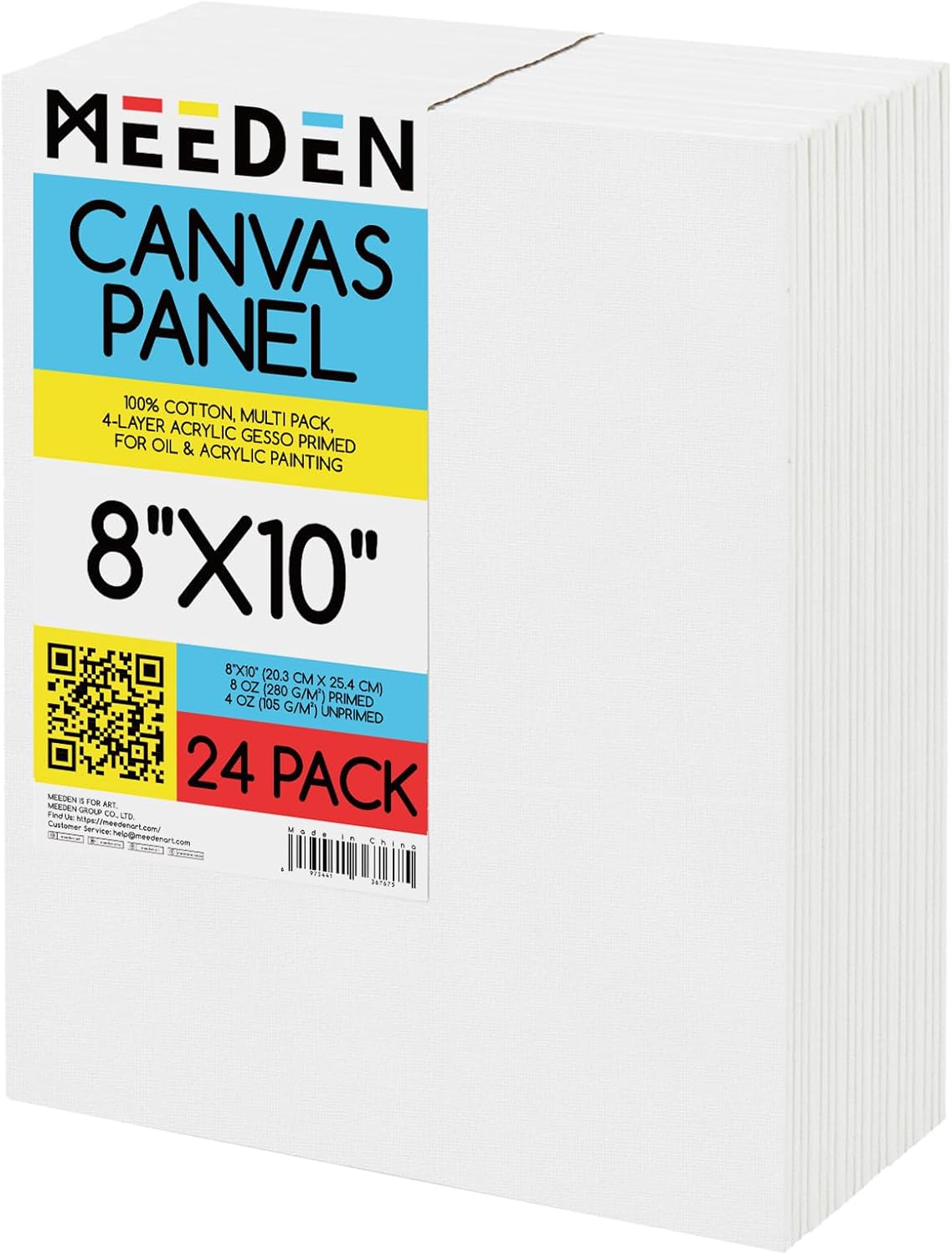 MEEDEN 24-Pack 100% Cotton Canvas Boards for Painting - 8x10'' Blank Canvas Panels for Oil & Acrylic Painting, Ready to Paint Art Supplies for Professional Artists, Students
