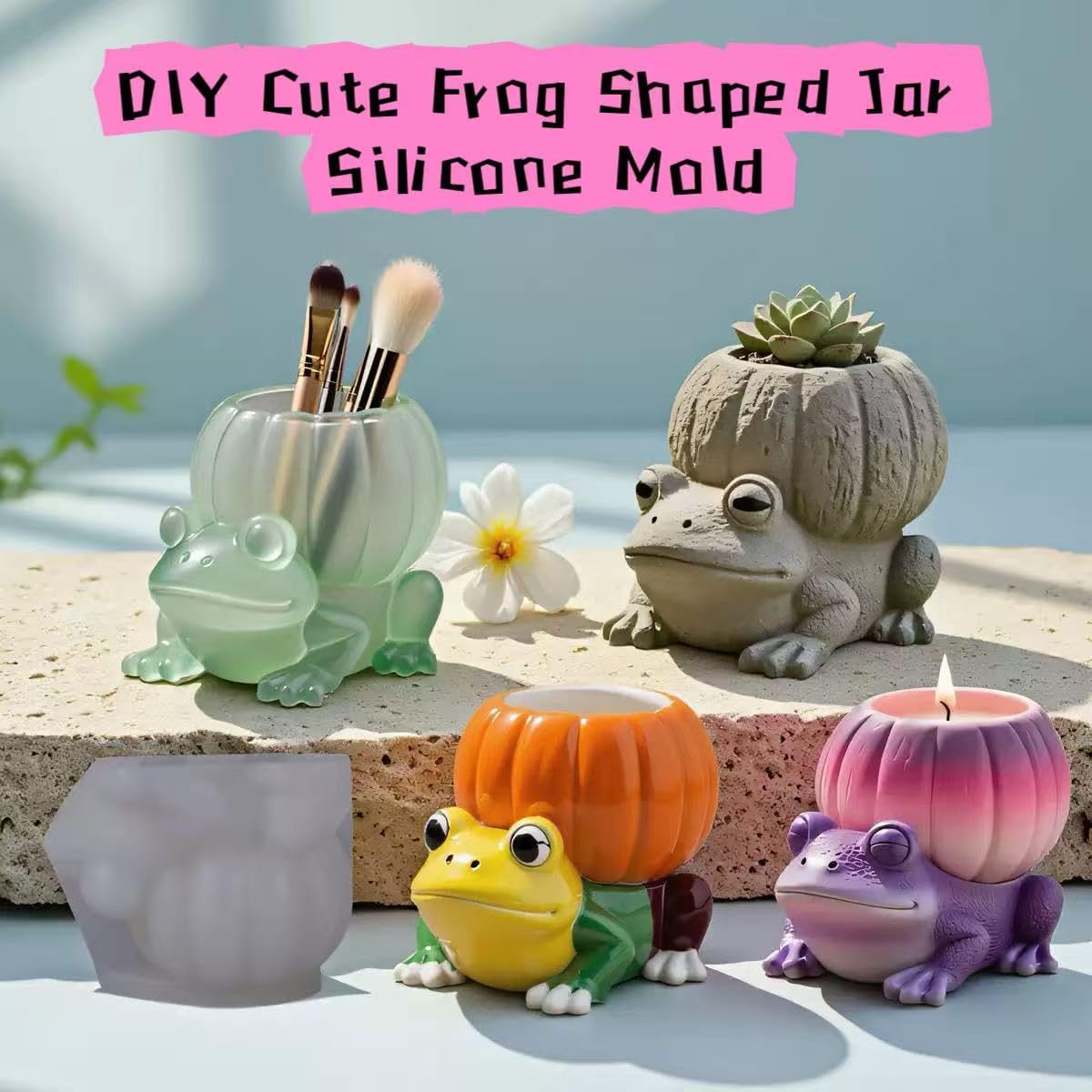 Animal Resin Molds Silicone 3D Cute Frog Epoxy Resin Plaster Candle Holder Wax Molds for Candle Making, Art Crafts DIY Unique Display Home Decor