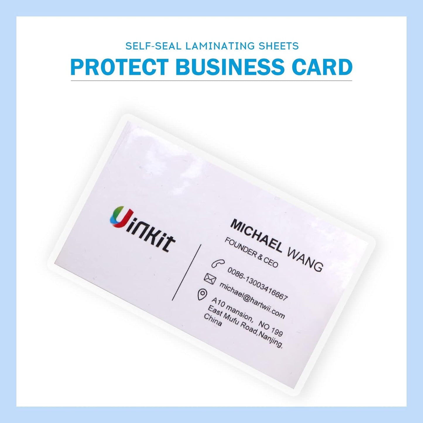 Uinkit 10 Mil Thick Double-Sided Self-Sealing Laminating Pouches, 50 Pack for 2.6x3.9 Business Card, Bulk Waterproof for Employee ID Badges, Loyalty & Membership Cards, No Machine Need
