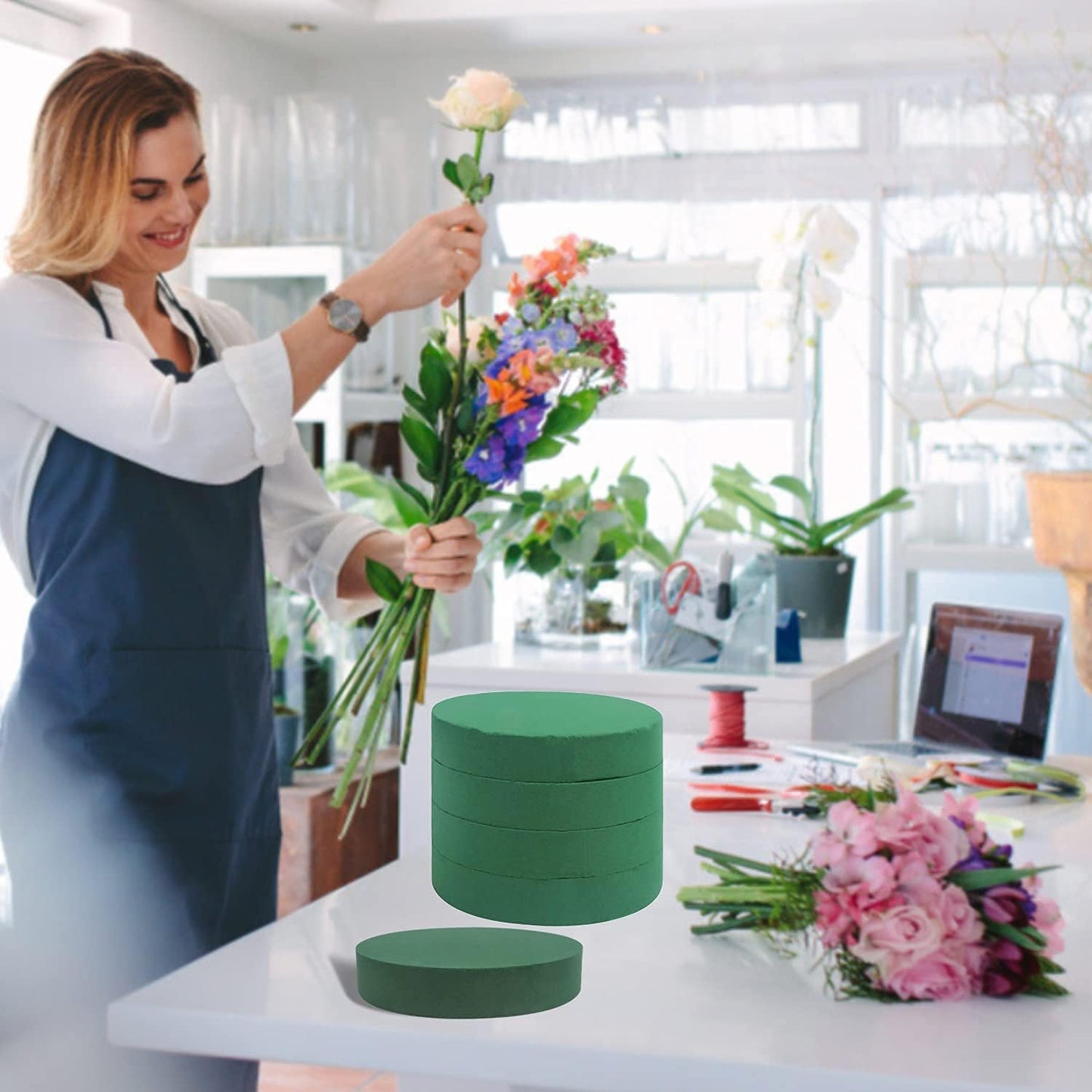 LOMIMOS 8'' Large Round Floral Foam,Florist Green Blocks Supplies for Flower Arrangement Decorations DIY Craft,Pack of 4