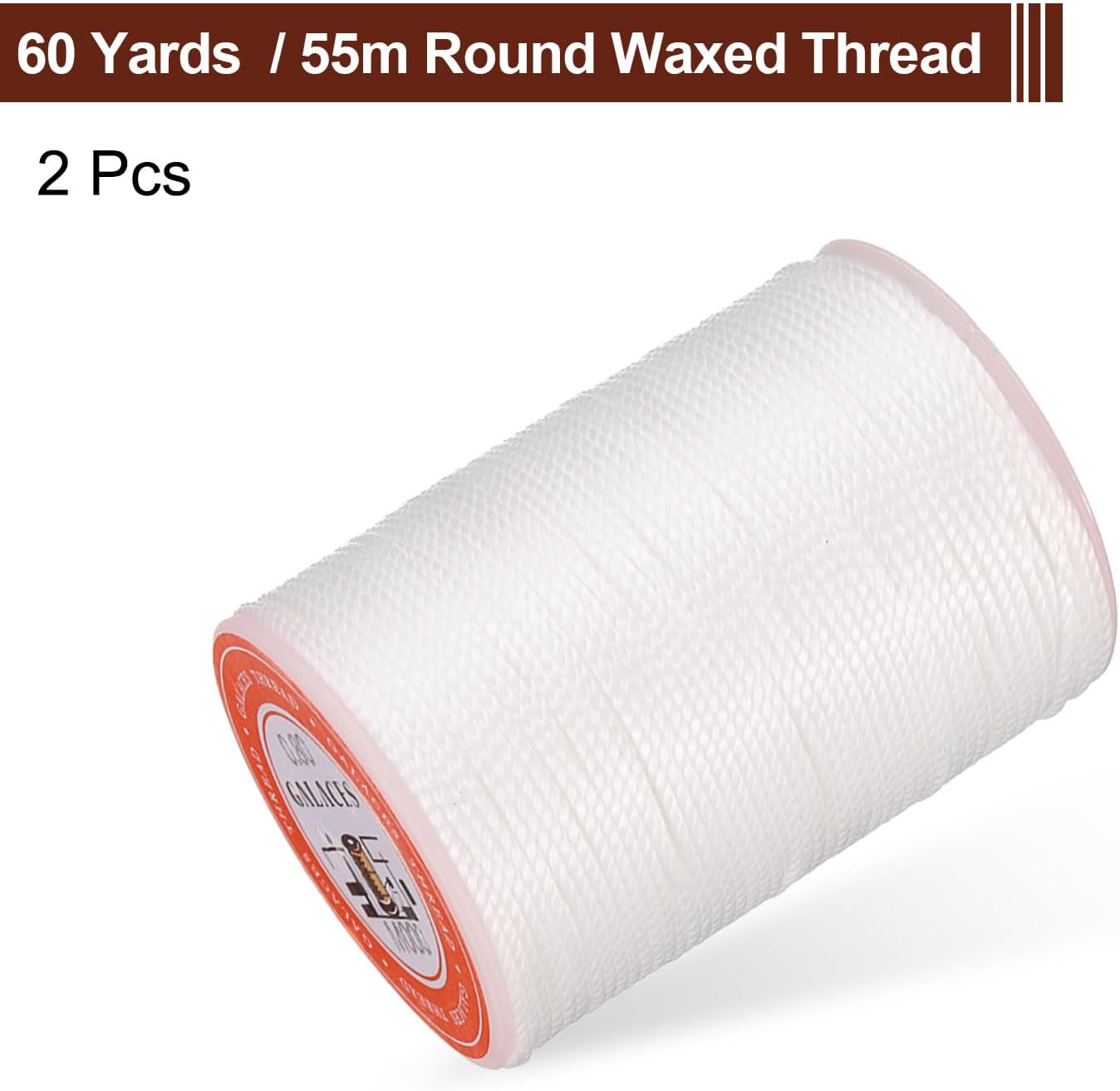 uxcell Round Leather Sewing Waxed Thread, 55m / 60 Yards Polyester Wax String, 0.80mm Wax Stitching Cord for Leather Crafts, Bookbinding, Bracelets Braided, White, 2pcs