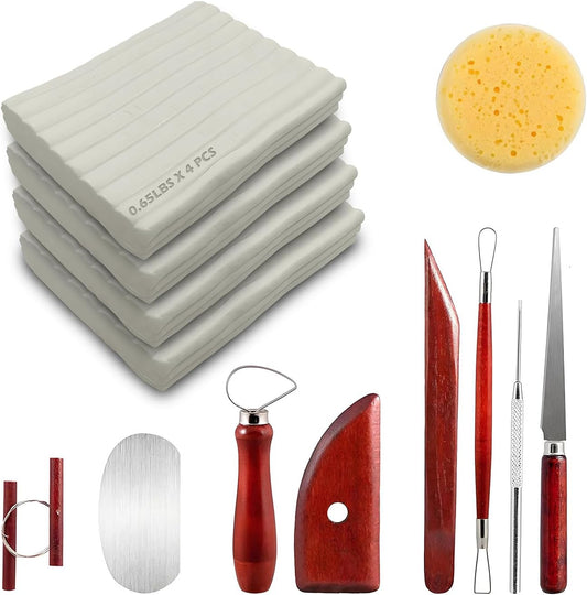 ReArt Non-Drying Oil-Based Plasticine Modeling Clay 2.6 Pounds, Non Hardening Reusable Clay, Non Toxic No Bake Professional Oil Base Sculpting Clay (White & Tools)