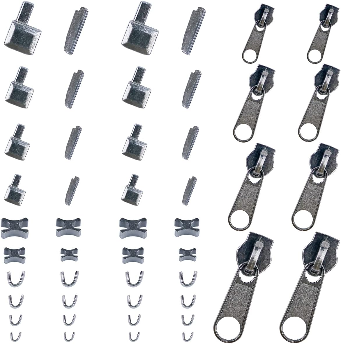 Platinum 48-Piece Metal Zipper Repair Accessories Set - DIY Sewing Kit with Zipper Head Slider, Retainer Box, Insert Pin, Top & Bottom Stoppers for 3# 5# 8# 10# Zippers