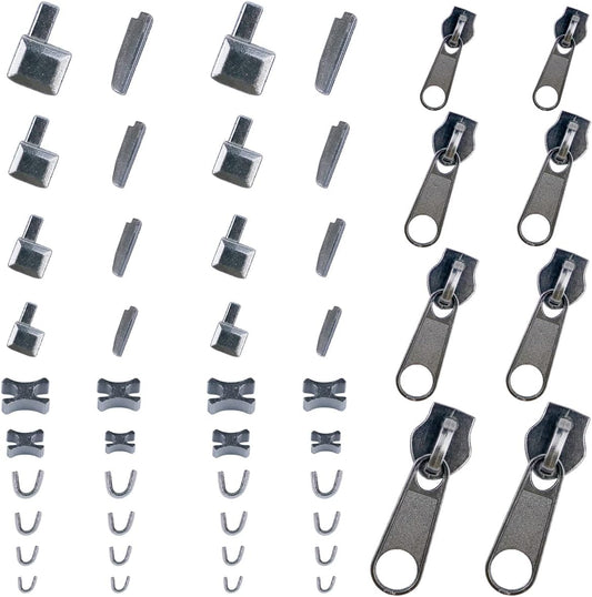 Platinum 48-Piece Metal Zipper Repair Accessories Set - DIY Sewing Kit with Zipper Head Slider, Retainer Box, Insert Pin, Top & Bottom Stoppers for 3# 5# 8# 10# Zippers