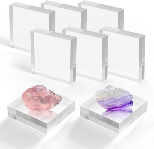 Acrylic Blocks 3 X 3 X 1 Inch 8 Pcs Acrylic Base Stand for Display Clear Block Square Riser Display Stands Pedestal Polished Cube for Jewelry trophy Props Collection Ring