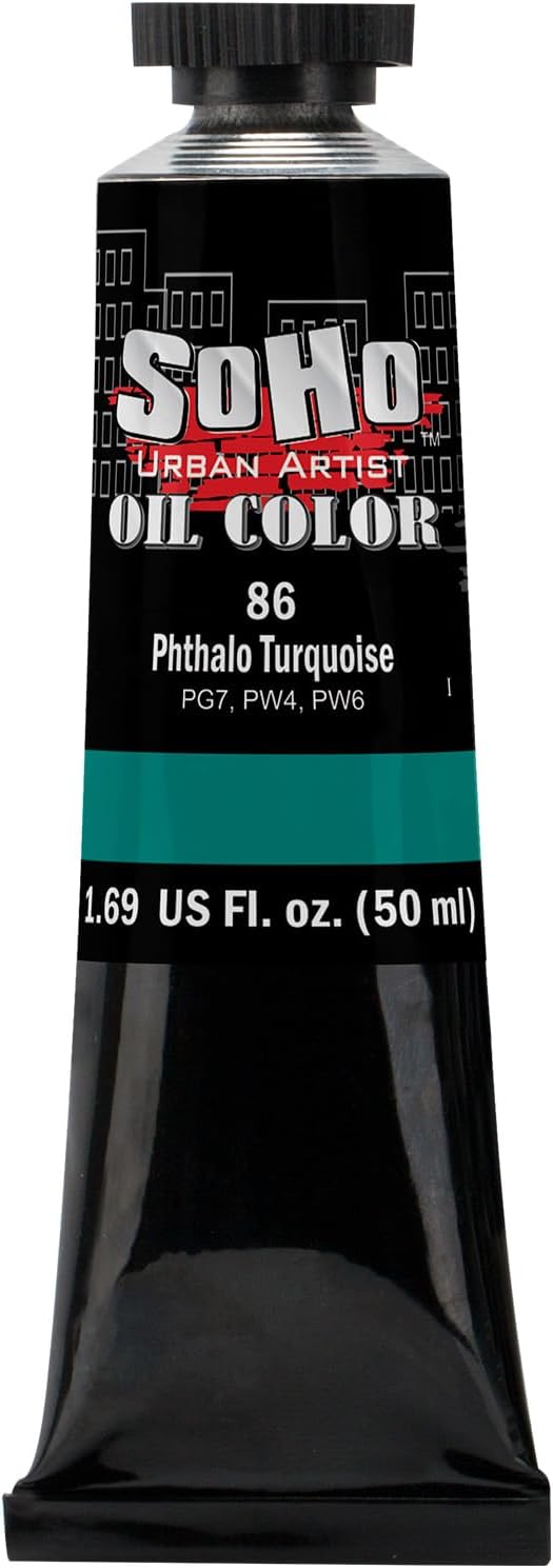 Soho Urban Artist Oil Paint - Phthalo Turquoise, 50 ml Tube - Best Valued Oil Colors for Painting, Excellent Pigment Load