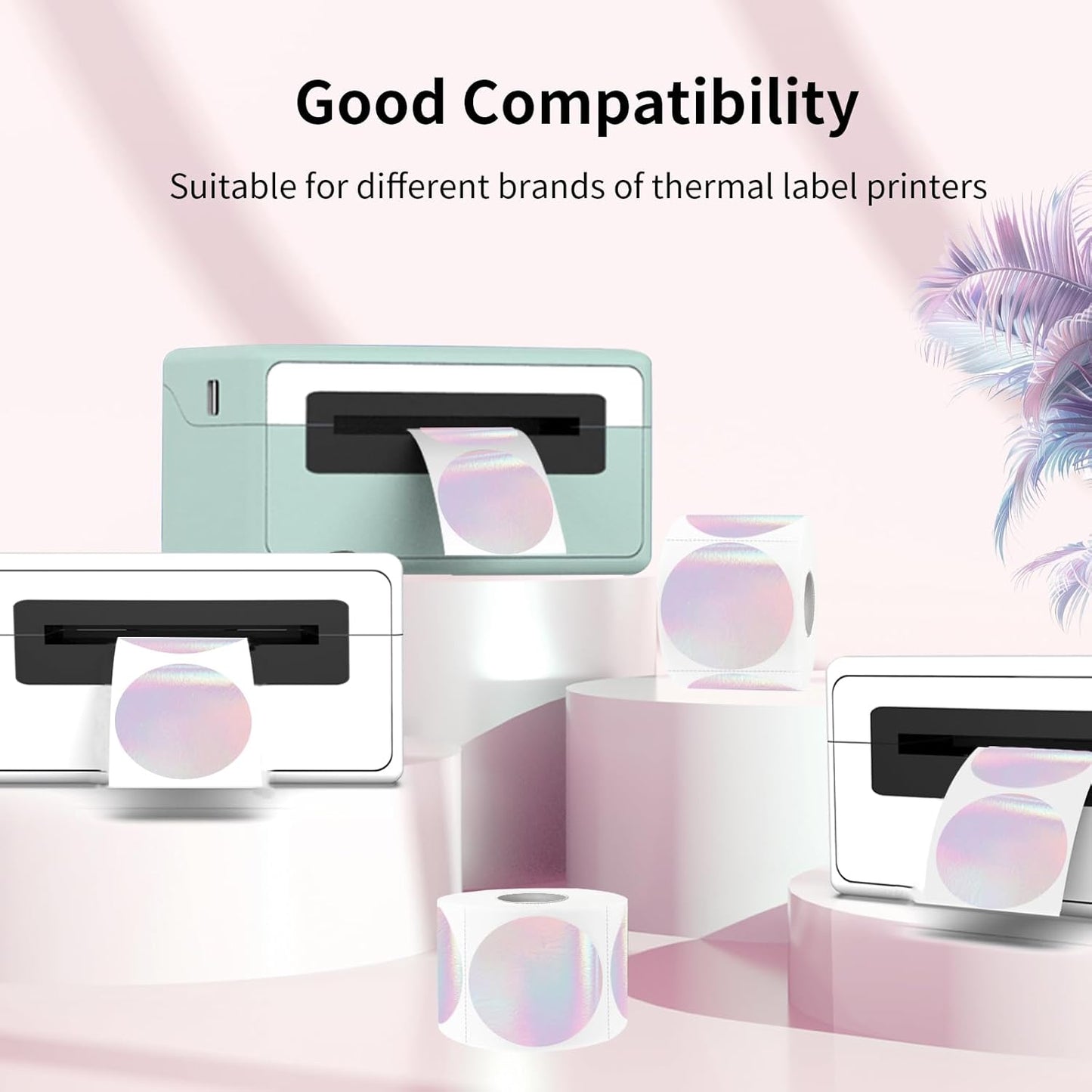 Transparent Thermal Labels Stickers 1.5 Inch, Clear Waterproof Direct Thermal Labels Stickers Self-Adhesive, Perforation Line Design (350 Pcs, Holographic Pink)