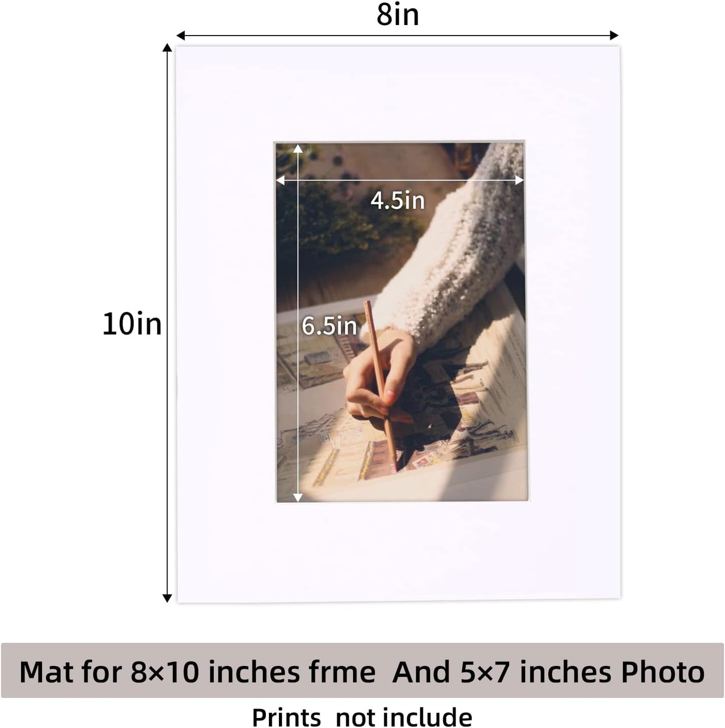 HOTUO 10 Pack Acid Free White Picture Frame Mats, Pre-Cut 8x10 Picture Mats with Ivory Core Bevel Cut for 5x7 Photo, Signature Friendly 4 Ply Thickness Photo Mat for Frames/Artwork/Prints/Pictures