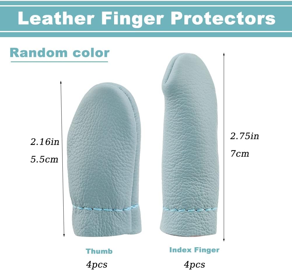 Mayboos 4 Pairs Leather Finger Protector Needle Felting Knitting Finger Thimble Guards Tools for Hand Craft Sewing Needlework Handmaking(Random Color)