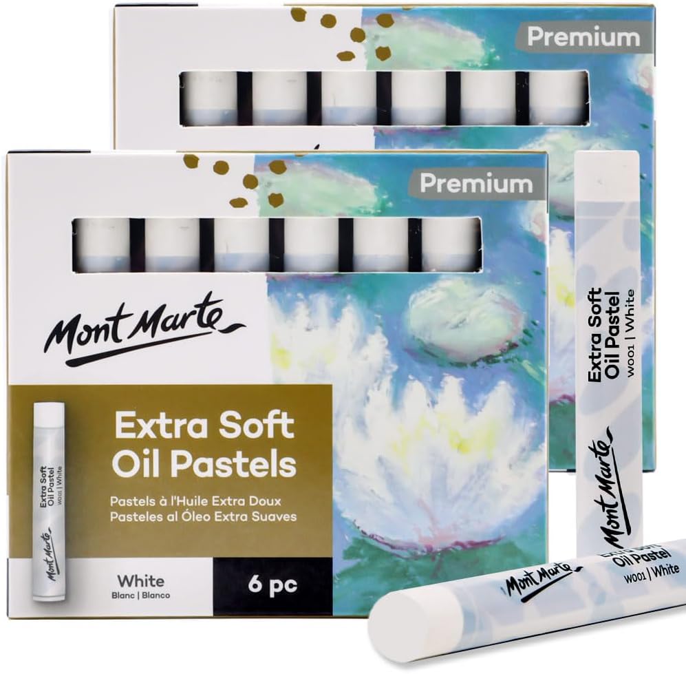 Mont Marte Extra Soft Oil Pastels White Premium 6pc, 2PACK, Assorted Natural Oil Pastel Colors, Vibrant, Buttery, Versatile Art Pastels for Blending, layering & Shading, Coloring and Sketching