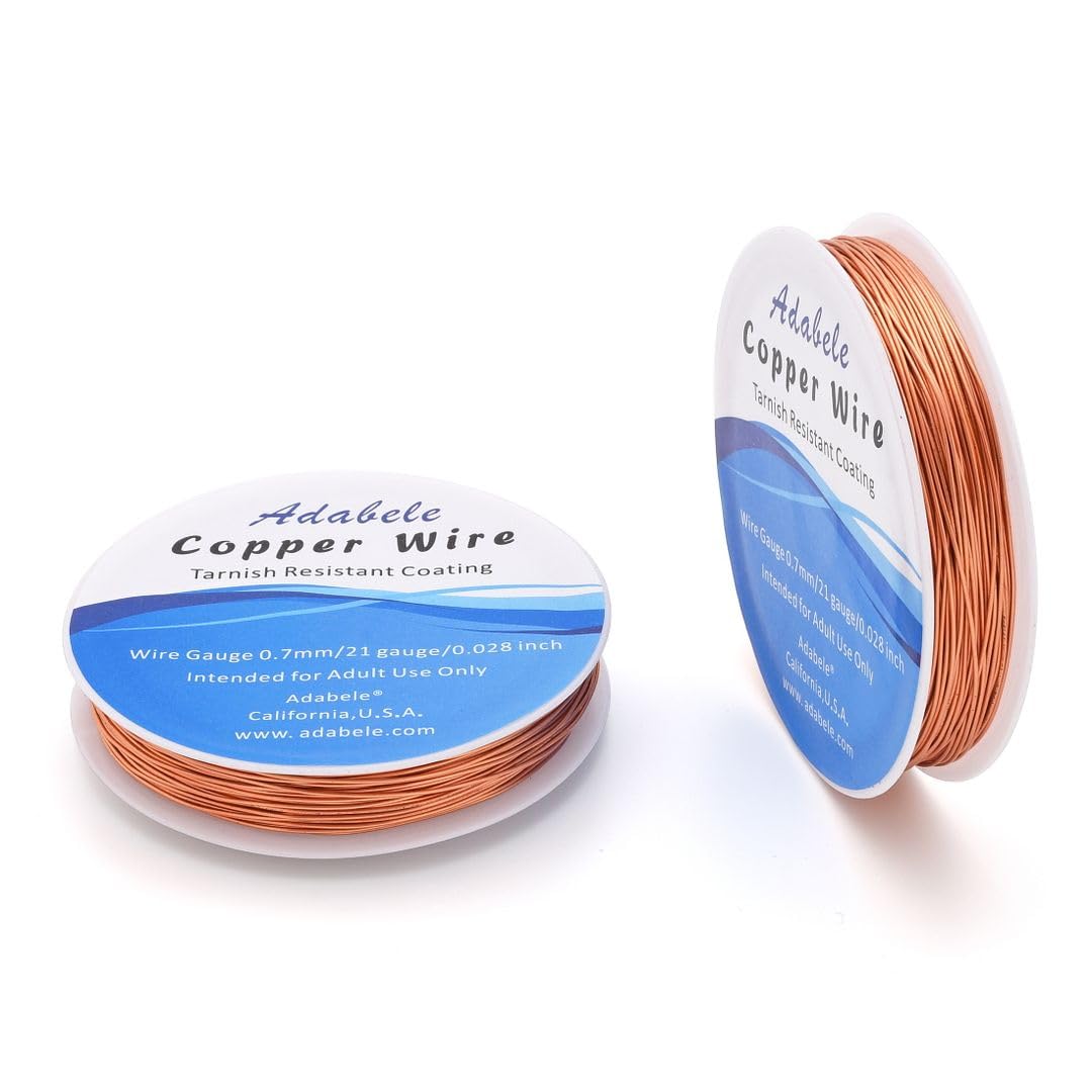 Adabele 164 Feet Premium Tarnish Resistant Round Bare Raw Jewelry Copper Wire Beading Wire Spool Bulk (0.7mm/21 Gauge) for DIY Craft Jewelry Making BF287-7