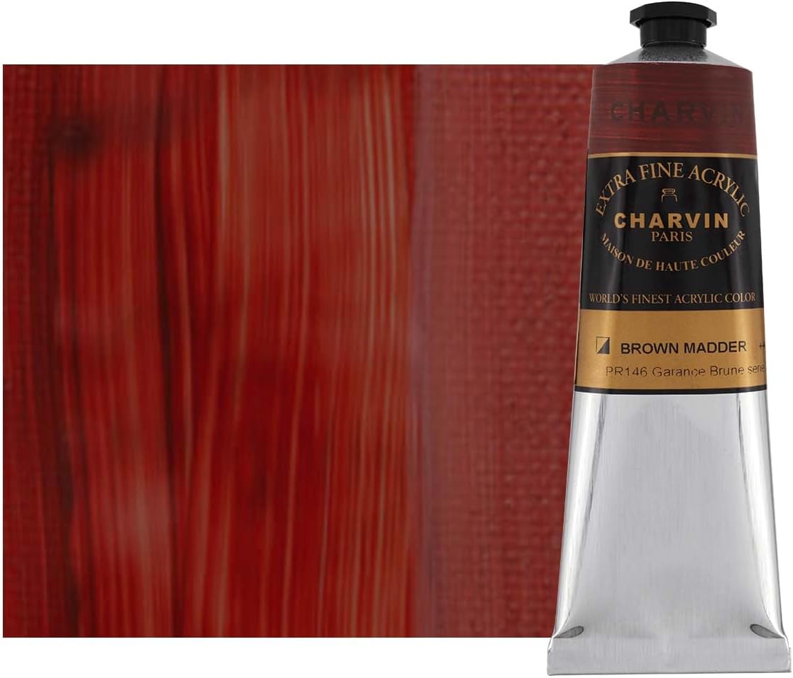 Charvin Extra Fine Professional Acrylic Paint - Brown Madder, 60ml Tube, Triple-Milled, Lightfast Pigments, Open Stock Artist Acrylic Paints in Nature-Inspired Hues