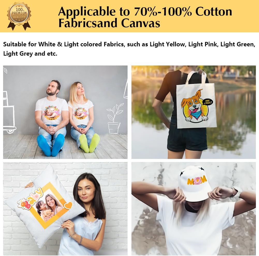 TransOurDream Upgraded Iron on Heat Transfer Paper for T Shirts (40 Sheets, 8.5x11") Iron on Transfers for Light Fabric Printable Heat Transfer Vinyl for Inkjet Printer (L2-40)