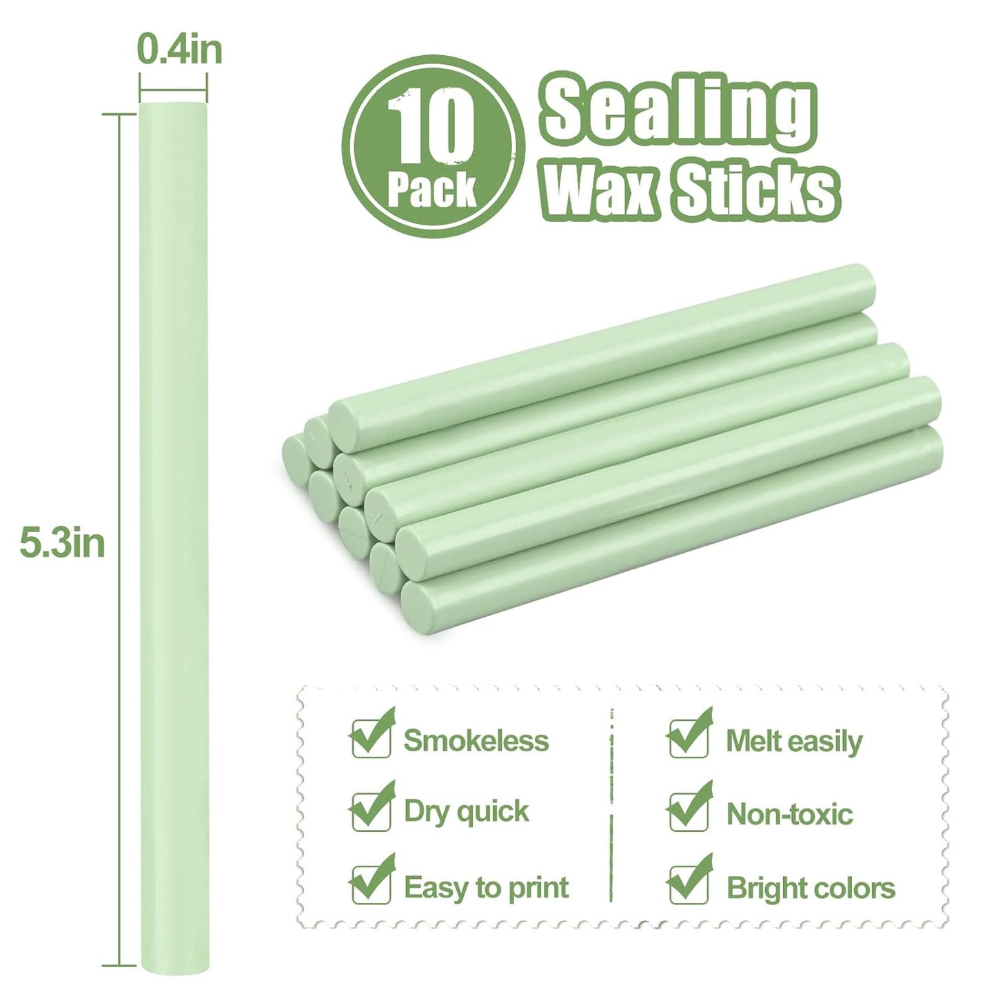 Glue Gun Sealing Wax Sticks for Wax Seal Stamp -Sage Green, Great for Wedding Invitations, Cards Envelopes, Snail Mails, Wine Packages, Christmas Gift Ideas, Pack of 10